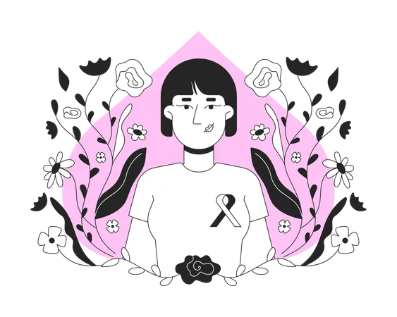 Asian woman promoting breast cancer awareness  Illustration