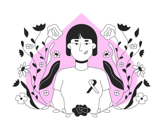 Asian woman promoting breast cancer awareness  Illustration
