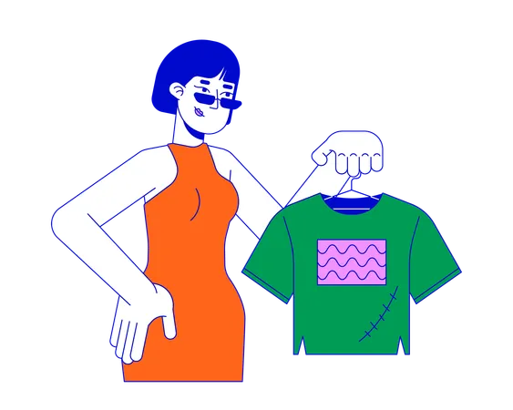 Asian woman showing fixed t shirt  Illustration