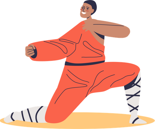 Asian wrestler in costume for match competition Illustration