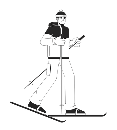 Asian young adult man skier using ski poles  Illustration