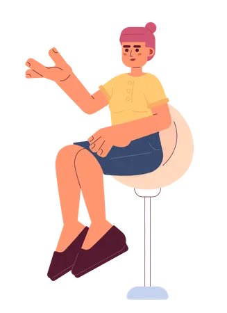 Asian Young Adult Woman Sitting On Swivel Bar Stool 2 D Cartoon Character Korean Female Gesturing On Barstool Seating Isolated Vector Person White Background TV Host Color Flat Spot Illustration Illustration
