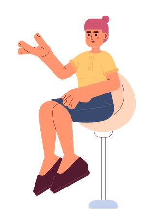 Asian young adult woman sitting on swivel bar stool  Illustration