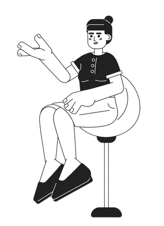 Asian young adult woman sitting on swivel bar stool  Illustration