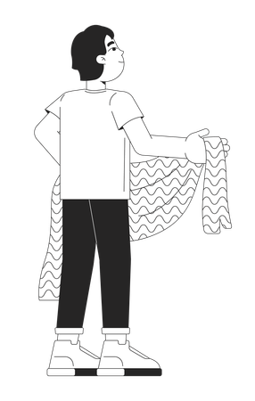 Asian young boy holding blanket  Illustration