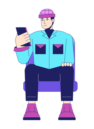 Asian young man checking phone  Illustration