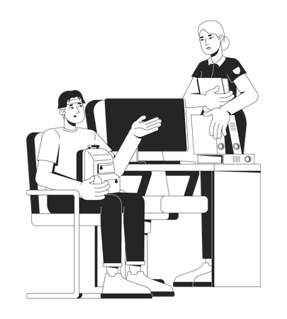 Asian young man filing police report with officer  Illustration
