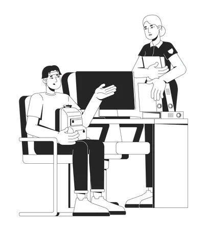 Asian young man filing police report with officer  Illustration