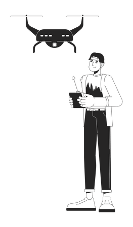 Asian young man piloting quadcopter  Illustration