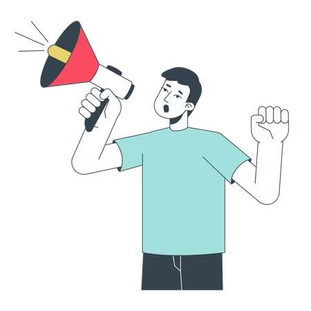 Asian young man shouting megaphone  Illustration