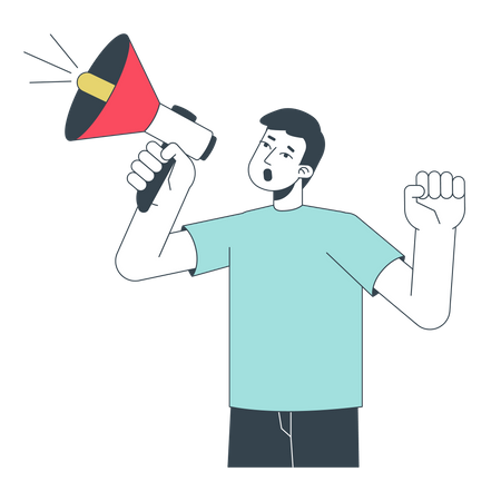 Asian young man shouting megaphone  Illustration