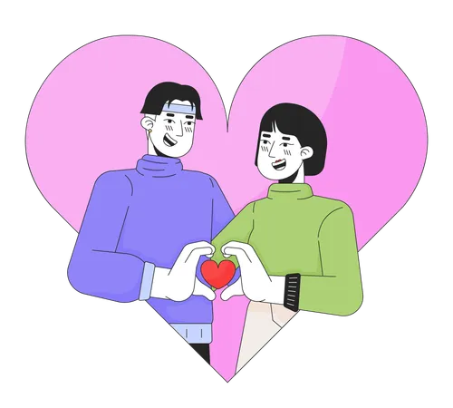 Jovens adultos asiáticos encontrando almas gêmeas em 14 de fevereiro  Ilustração