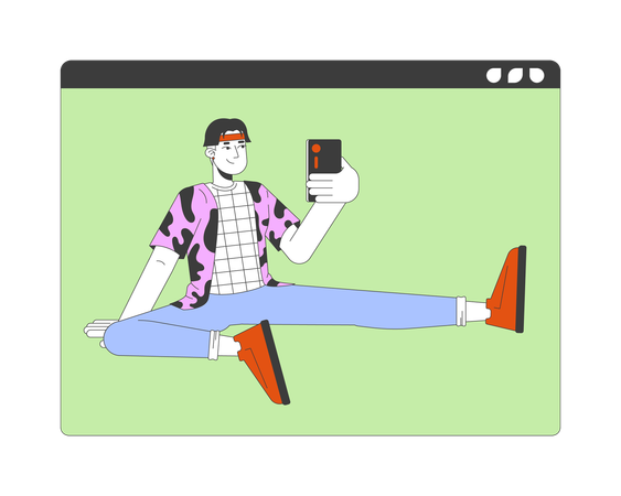 Blogger asiatico con smartphone online  Illustration