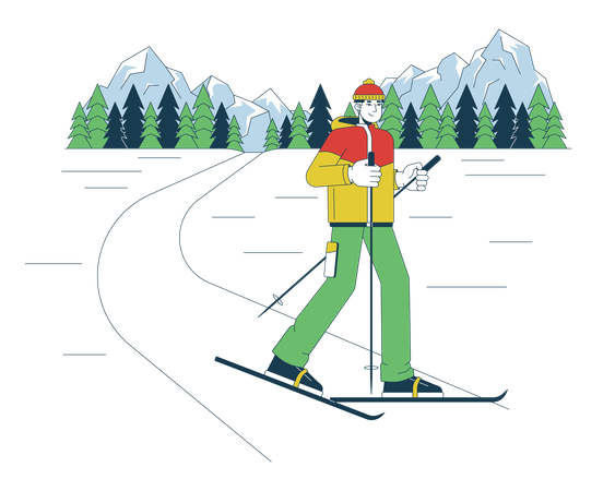 Skieur asiatique  Illustration
