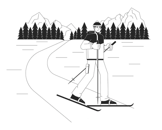 Skieur asiatique  Illustration