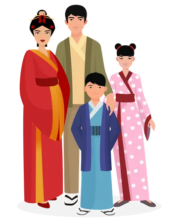 Asiatische Familie im traditionellen Outfit  Illustration