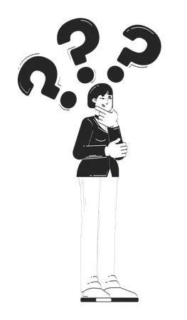 Asiatische Geschäftsfrau denkt mit Fragezeichen  Illustration