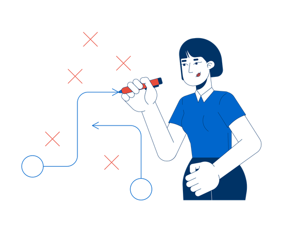 Asiatische Geschäftsfrau, die Planungsstrategie mit Flussdiagramm  Illustration