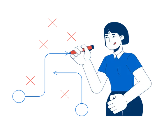 Asiatische Geschäftsfrau, die Planungsstrategie mit Flussdiagramm  Illustration