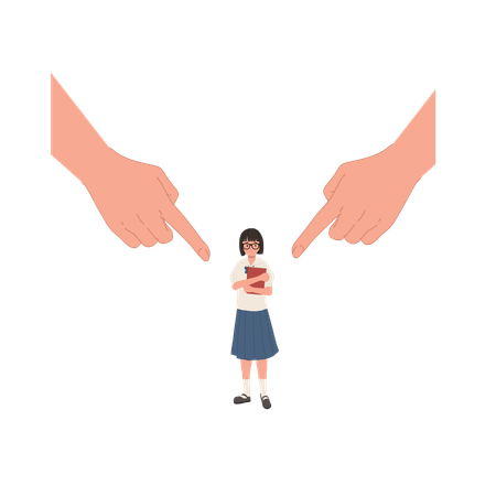 Asiatische Schulmädchen in Uniform stehen allein mit Büchern  Illustration