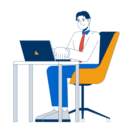 Asiatischer Mann arbeitet am Laptop  Illustration