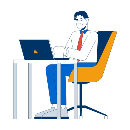 Asiatischer Mann arbeitet am Laptop  Illustration