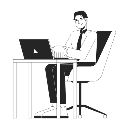 Asiatischer Mann arbeitet am Laptop  Illustration