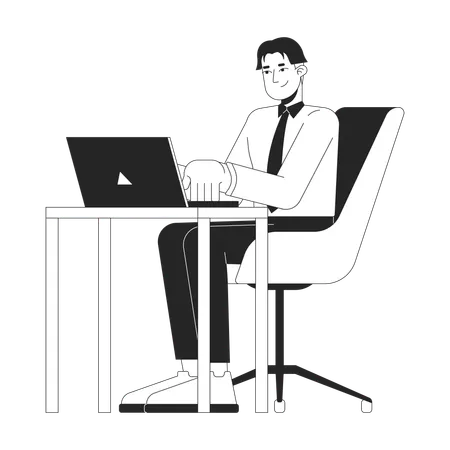 Asiatischer Mann arbeitet am Laptop  Illustration