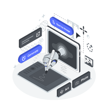 Asistente de inteligencia artificial en el editor de gráficos rasterizados  Ilustración