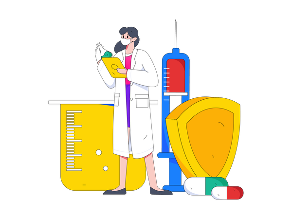 Asistente de laboratorio de investigación en medicina.  Ilustración