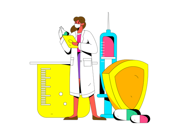 Asistente de laboratorio de investigación en medicina.  Ilustración