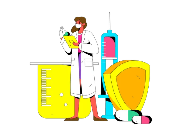 Asistente de laboratorio de investigación en medicina.  Ilustración