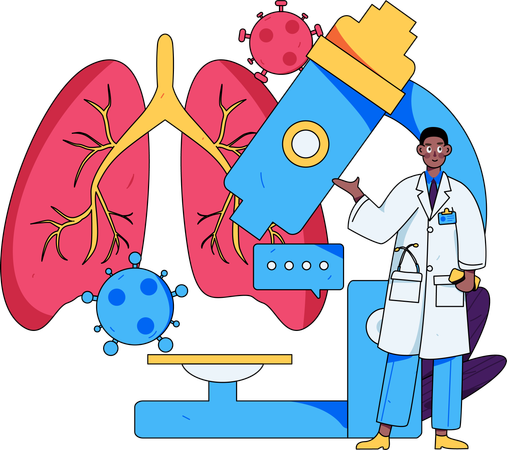 Asistente de laboratorio realiza experimento con pulmones  Ilustración