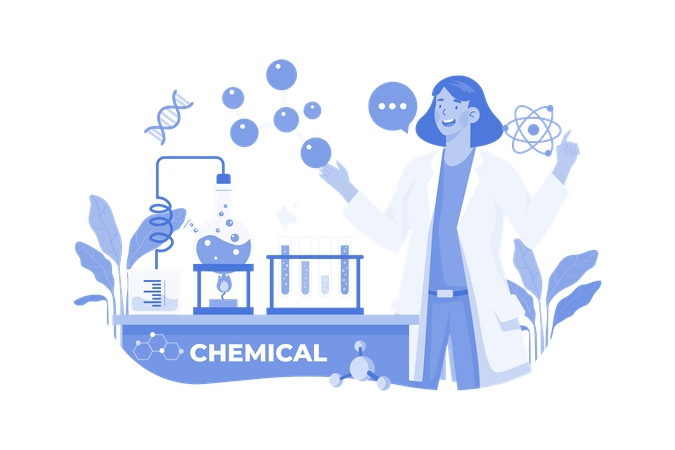 Asistente de laboratorio haciendo pruebas químicas  Ilustración