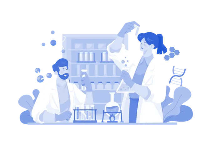 Asistente de laboratorio trabajando en un laboratorio  Ilustración