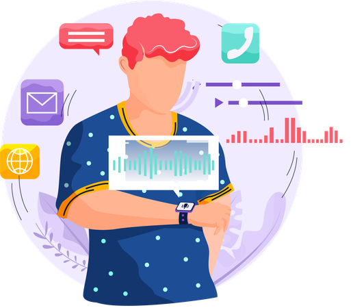 Hombre activa la identificación por voz del asistente digital  Ilustración