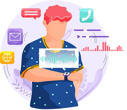 Hombre activa la identificación por voz del asistente digital  Ilustración