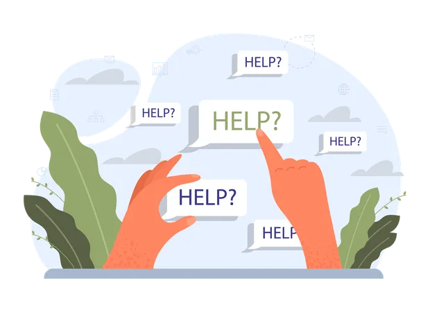 Asking For Help Concept Business Character Seeking Support From Coworkers Or Tech Hotline Reaching For Assistance With A Problem Or Difficult Situation Flat Vector Illustration Illustration