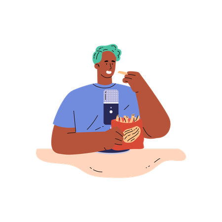 ASMR eating while sounds recording  Illustration