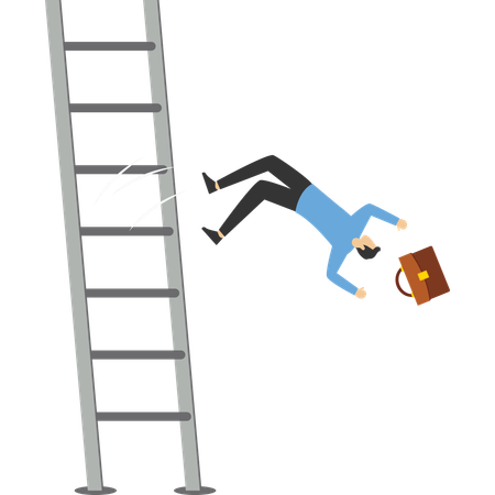 Aspiration businessman falling from high ladder or stair cases.  イラスト