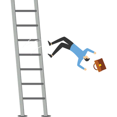 Business Failure Aspiration Businessman Falling From High Ladder Or Stair Cases Illustration