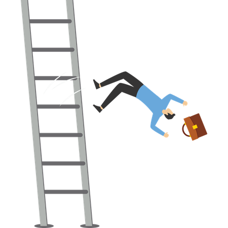 Aspiration businessman falling from high ladder or stair cases.  Illustration