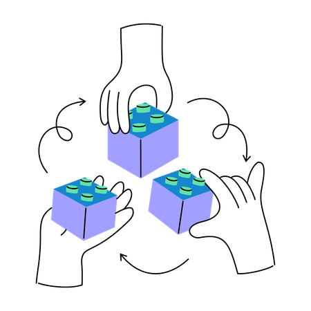Assembling blocks in a collaborative effort  Illustration
