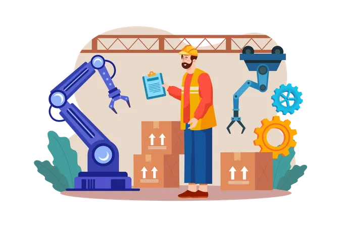 Assembly Line With Industrial Robotic Arms  Illustration