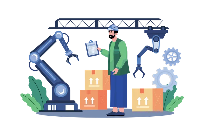 Assembly Line With Industrial Robotic Arms Illustration