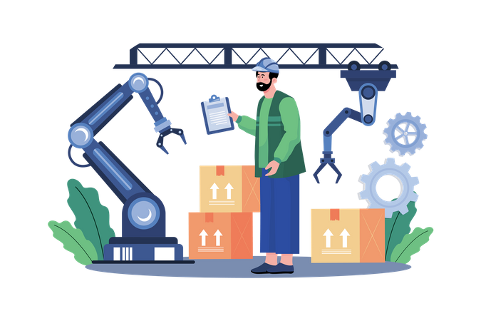 Assembly Line With Industrial Robotic Arms  Illustration