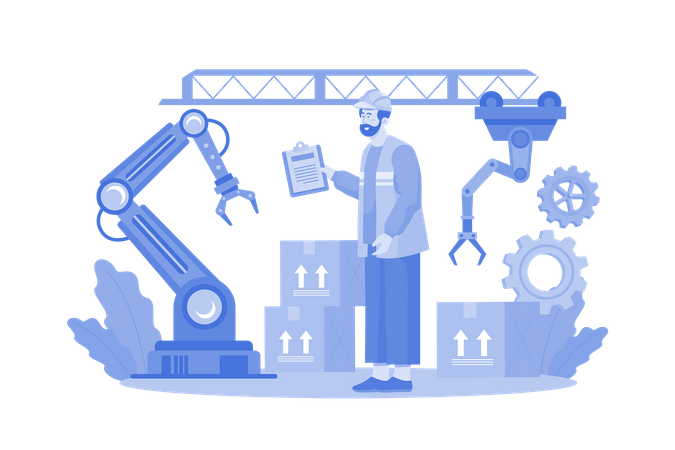 Assembly Line With Industrial Robotic Arms  Illustration