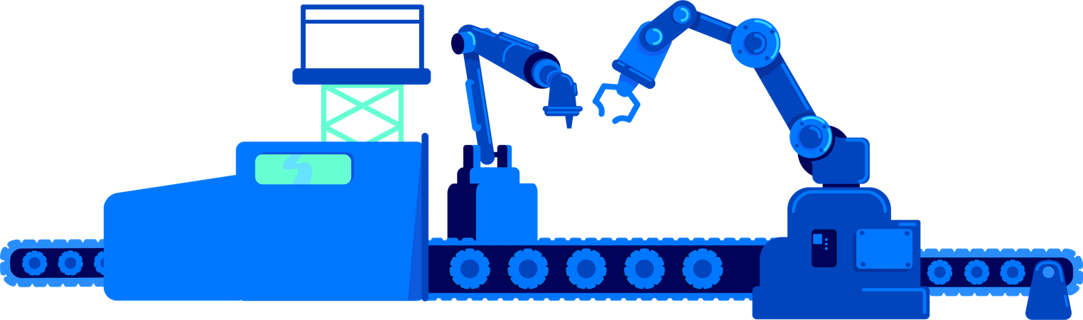 Assembly line with industrial robotic arms  Illustration