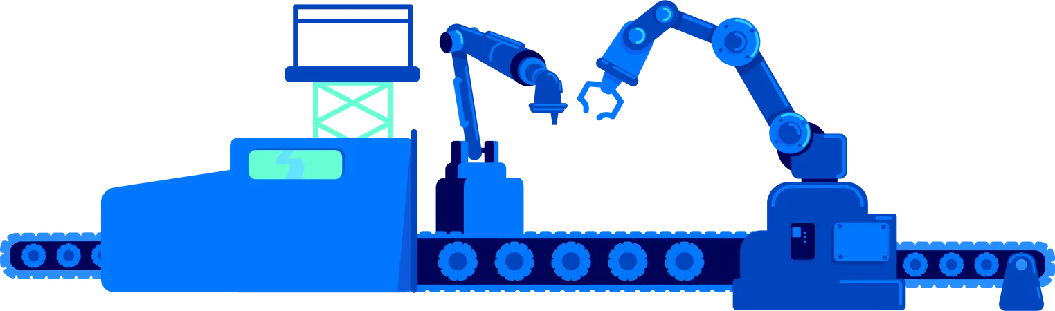 Assembly line with industrial robotic arms  Illustration