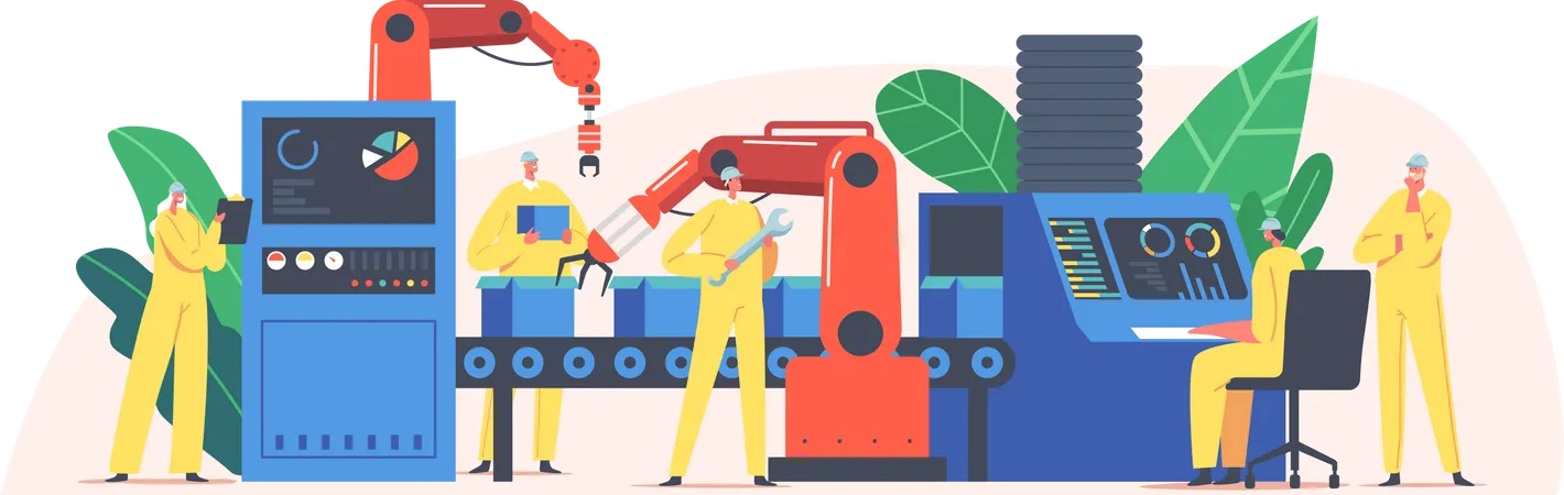 Assembly Line with Robotic Arms  Illustration